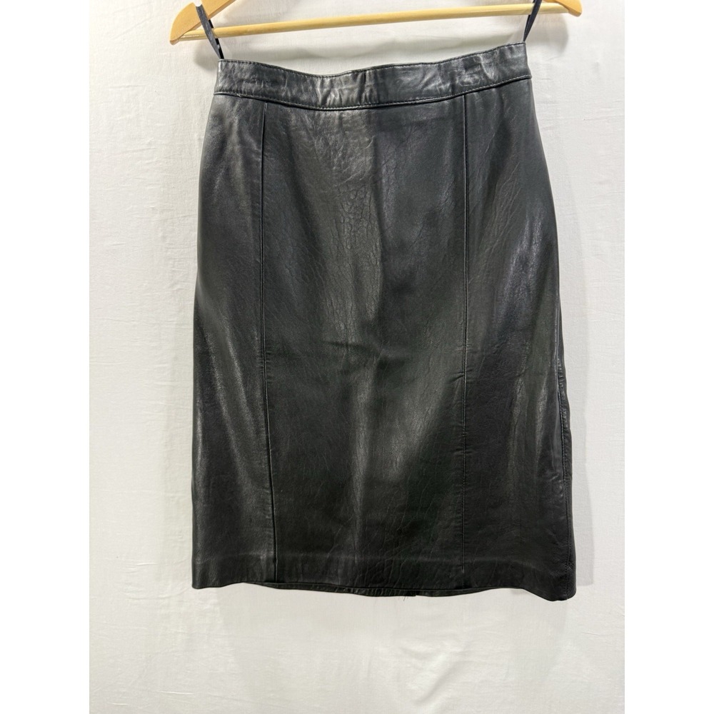 Vtg  Laura Winston Black Genuine Leather Skirt Womens 11/12 Knee Length